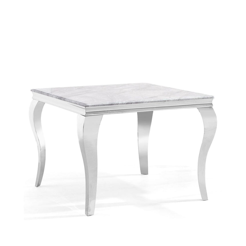 Matera 4 Seater Grey Marble and Chrome Square Dining Table - 100cm