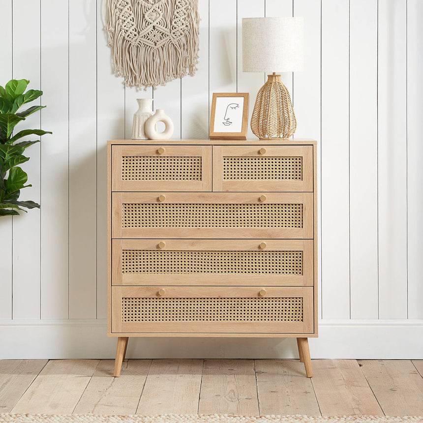 Louisiana Oak and Rattan 2+3 Drawer Chest