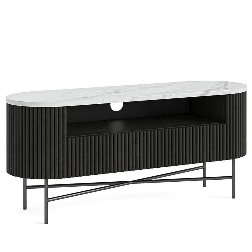 Lucas Black 120cm Fluted Curved TV Unit with White Marble Top