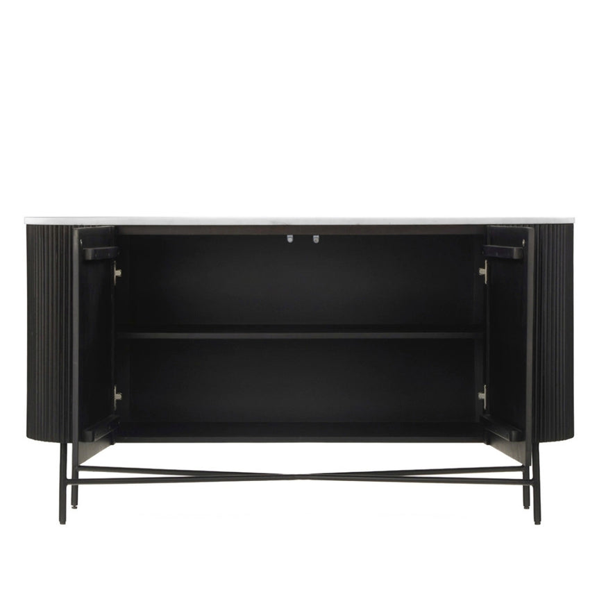 Lucas Black 150cm Medium 2 Door Fluted Curved Sideboard with White Marble Top