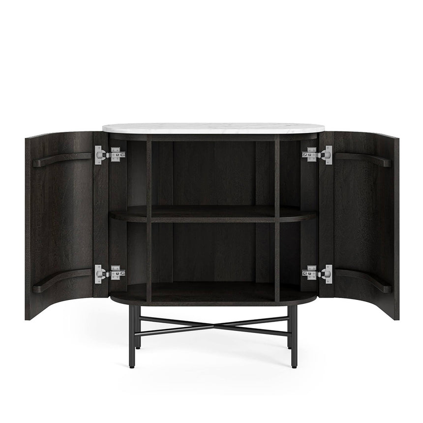 Lucas Black 65cm Mini 2 Door Fluted Curved Sideboard with White Marble Top
