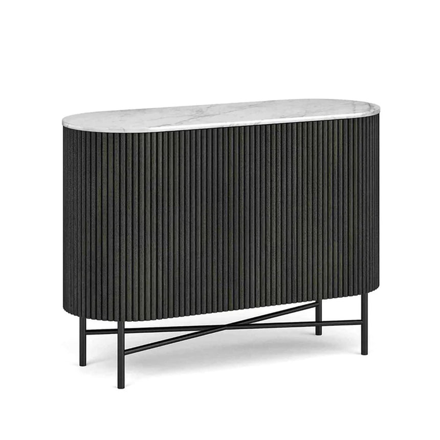 Lucas Black 100cm Small 2 Door Fluted Curved Sideboard with White Marble Top
