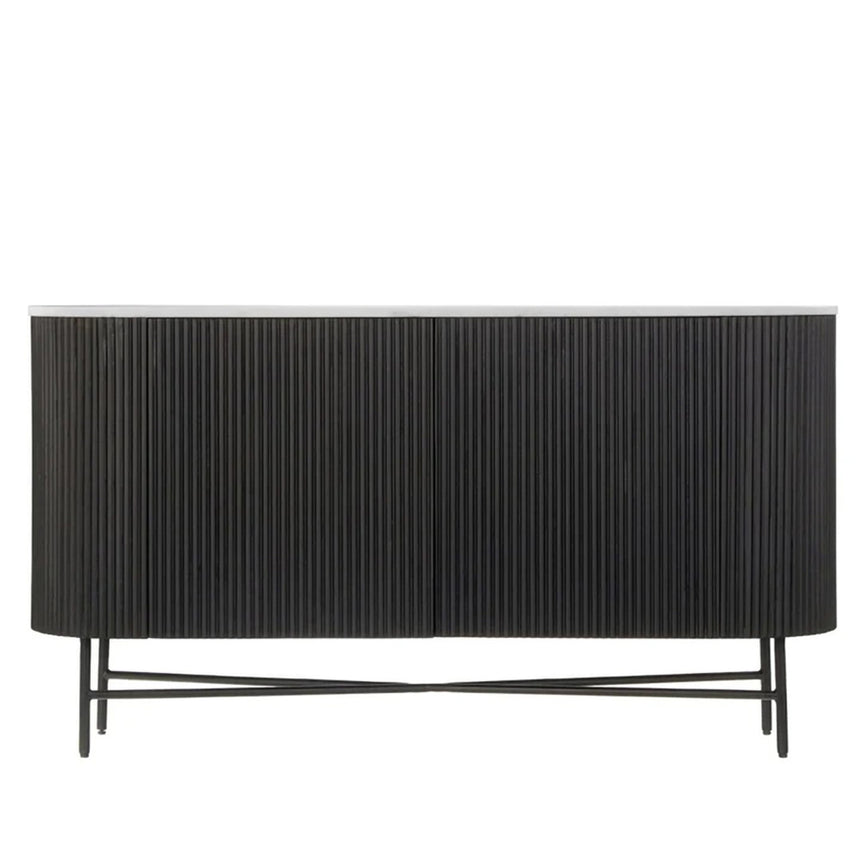Lucas Black 150cm Medium 2 Door Fluted Curved Sideboard with White Marble Top
