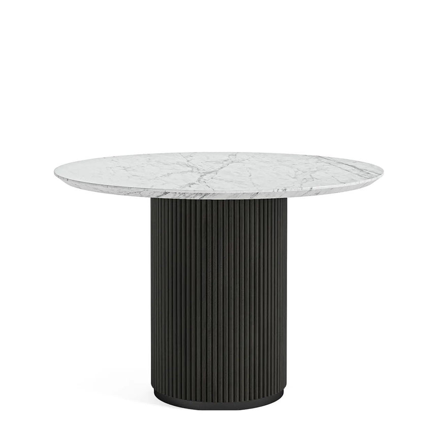 Lucas Black 4 Seater Round Fluted Dining Table with White Marble Top