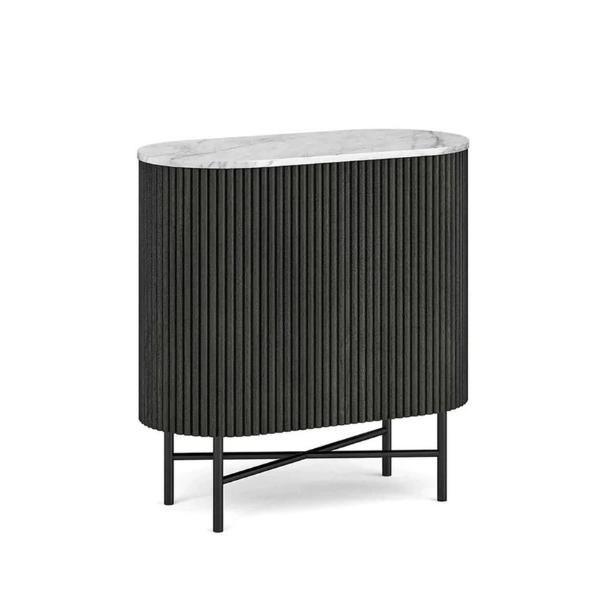 Lucas Black 65cm Mini 2 Door Fluted Curved Sideboard with White Marble Top