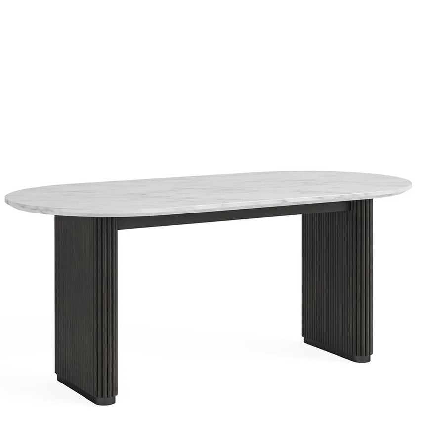 Lucas Black 6 Seater Oval Fluted Dining Table - White Marble Top