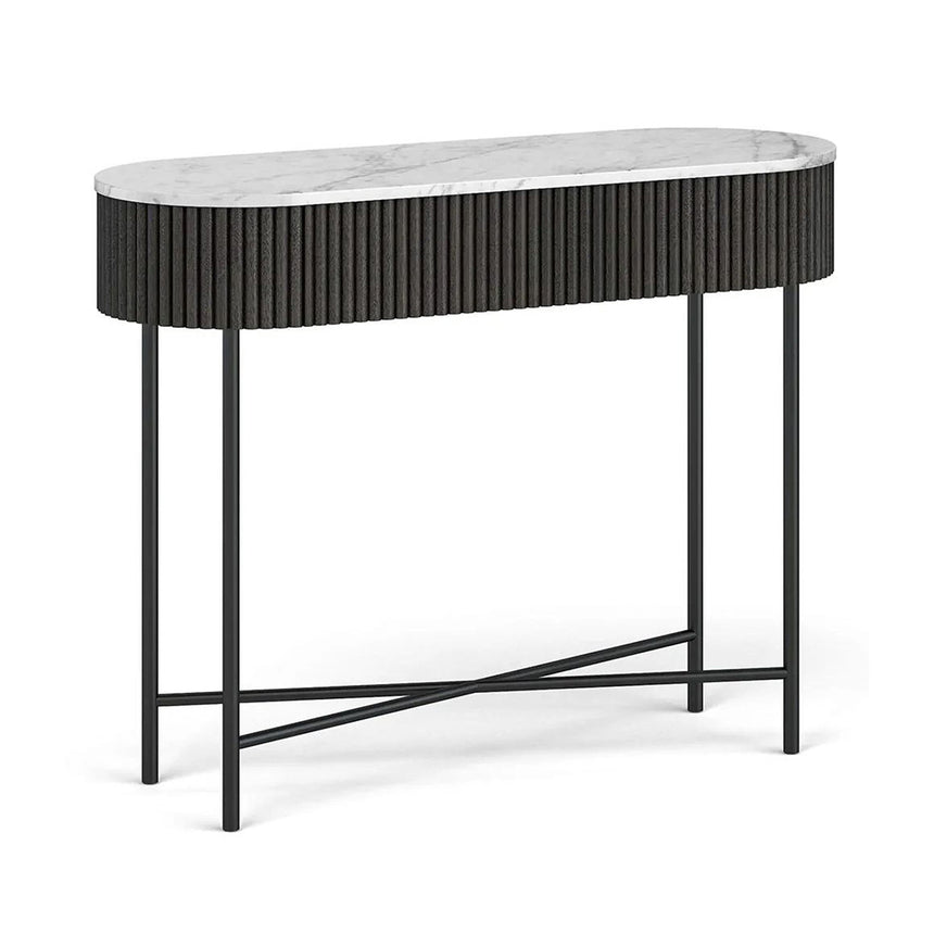 Lucas Black Fluted Console Table with White Marble Top