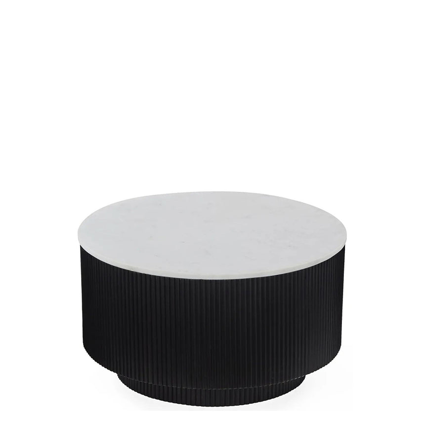 Lucas Black Round Fluted Coffee Table with White Marble Top
