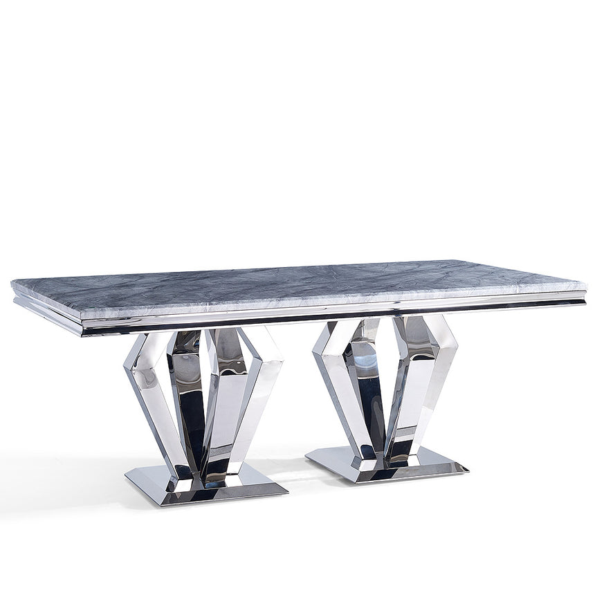 Lucca 6 Seater Grey Marble and Chrome Dining Table - Sizes Available