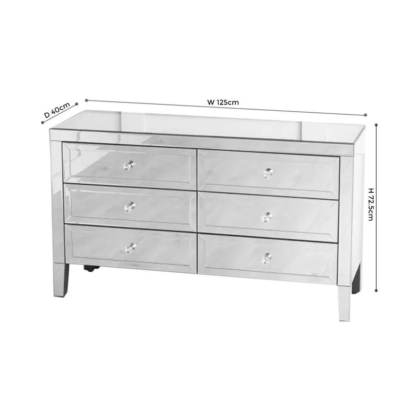 Como Mirrored 6 Drawer Wide Chest
