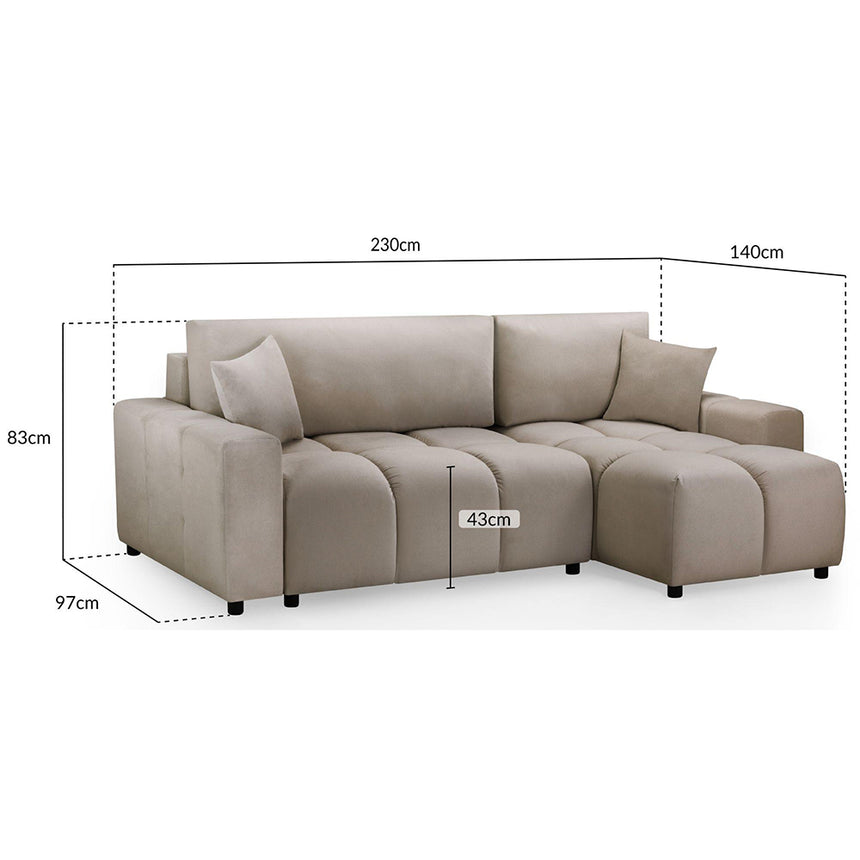 Celine Mocha Fabric Right Hand Facing Corner Sofabed with Storage