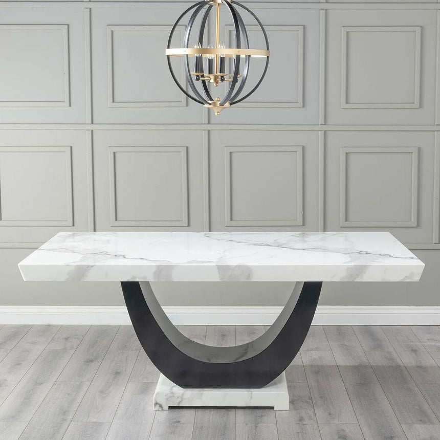 Ancona 6 Seater White Marble Dining Table with Pedestal Base - Sizes Available