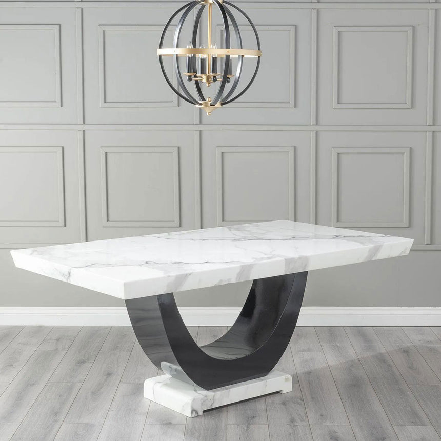 Ancona 6 Seater White Marble Dining Table with Pedestal Base - Sizes Available