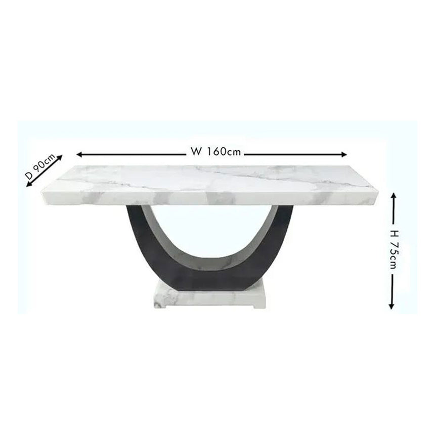 Ancona 6 Seater White Marble Dining Table with Pedestal Base - Sizes Available