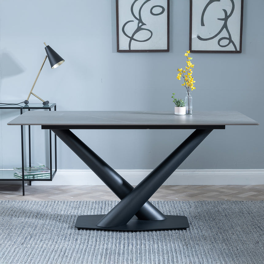 Evelyn 6 Seater Ceramic Dining Table with V Base - 160cm