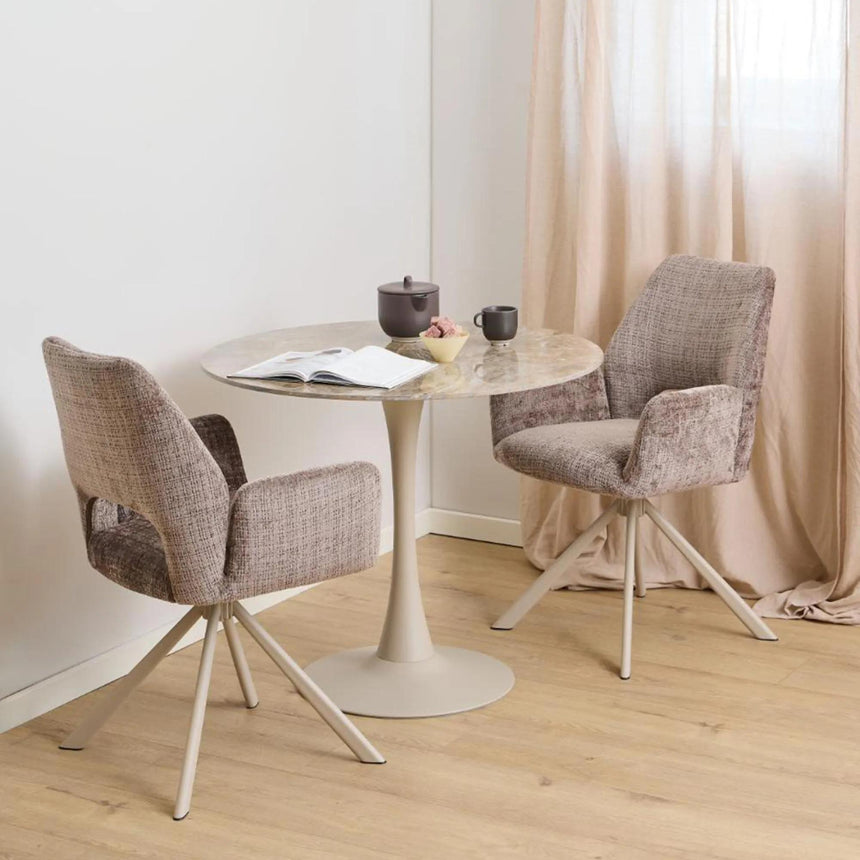 Malta Round Dining Table - 2 Seater - 90cm - Brown and Grey Ceramic