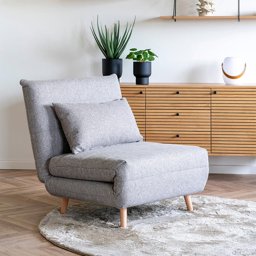 Marlow Grey Fabric Click Clack Sofa Bed with Natural Legs