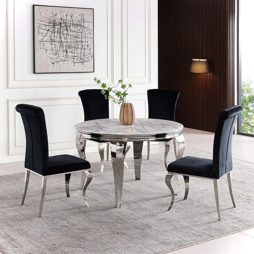 Matera 4 Seater Grey Marble and Chrome Round Dining Table - 120cm