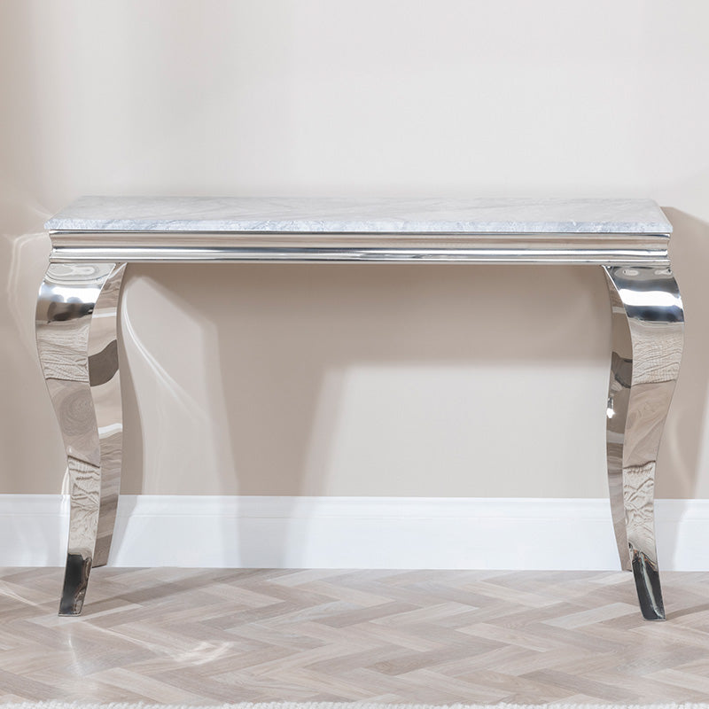 Matera Grey Marble and Chrome Console Table