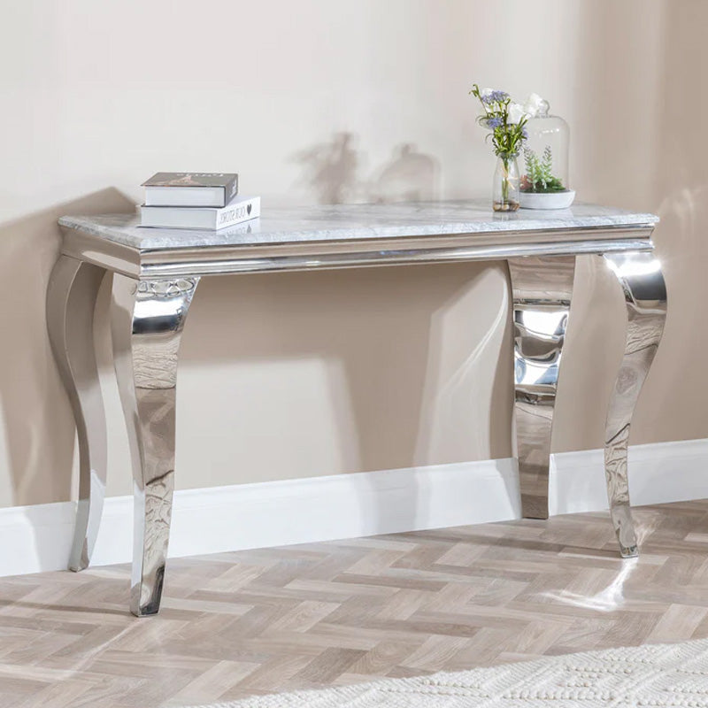 Matera Grey Marble and Chrome Console Table