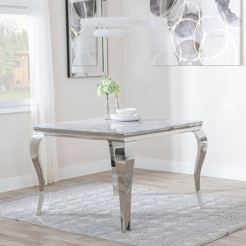 Matera 4 Seater Grey Marble and Chrome Square Dining Table - 100cm