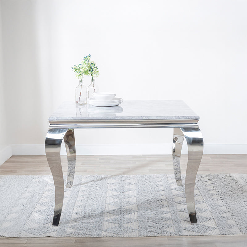 Matera 4 Seater Grey Marble and Chrome Square Dining Table - 100cm