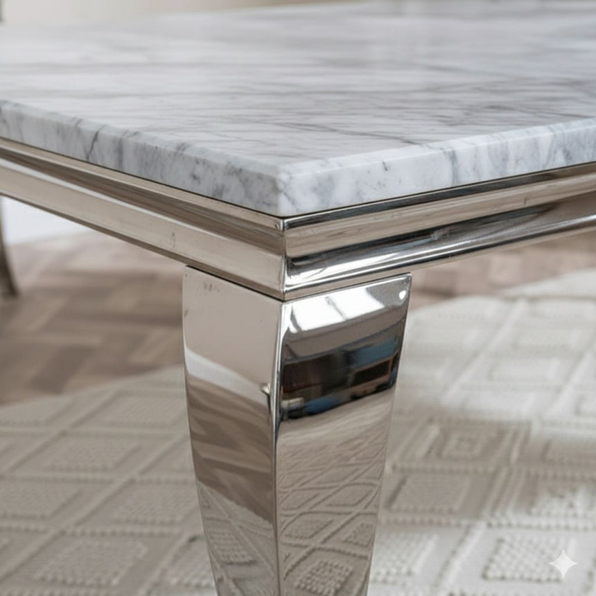 Matera 4 Seater Grey Marble and Chrome Square Dining Table - 100cm