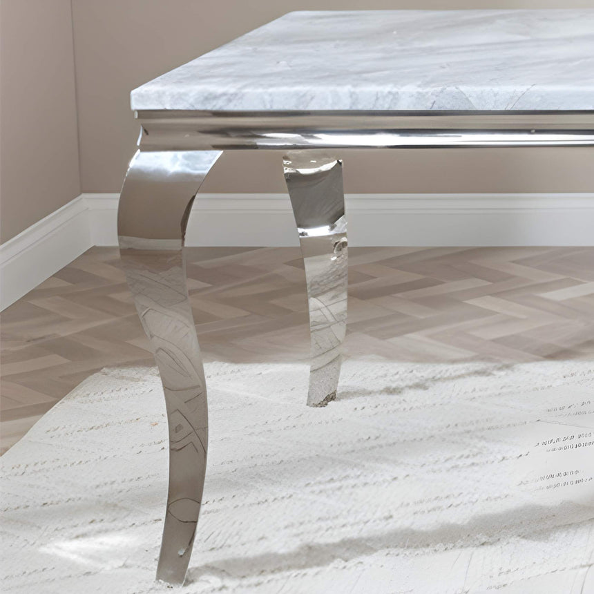 Matera 4 Seater Grey Marble and Chrome Square Dining Table - 100cm