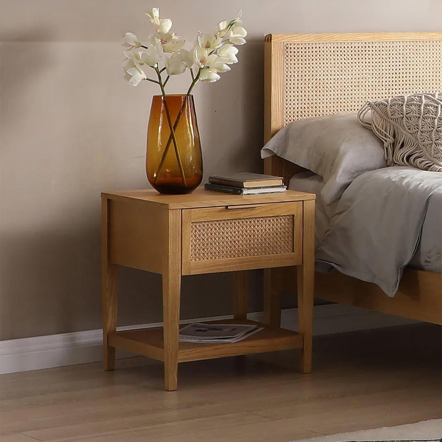 Max Wood and Rattan 1 Drawer Bedside Table