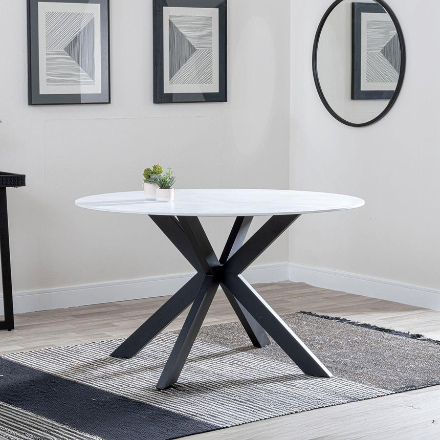 Megan 4 Seater White Ceramic Round Dining Table with Black Star Base - 130cm