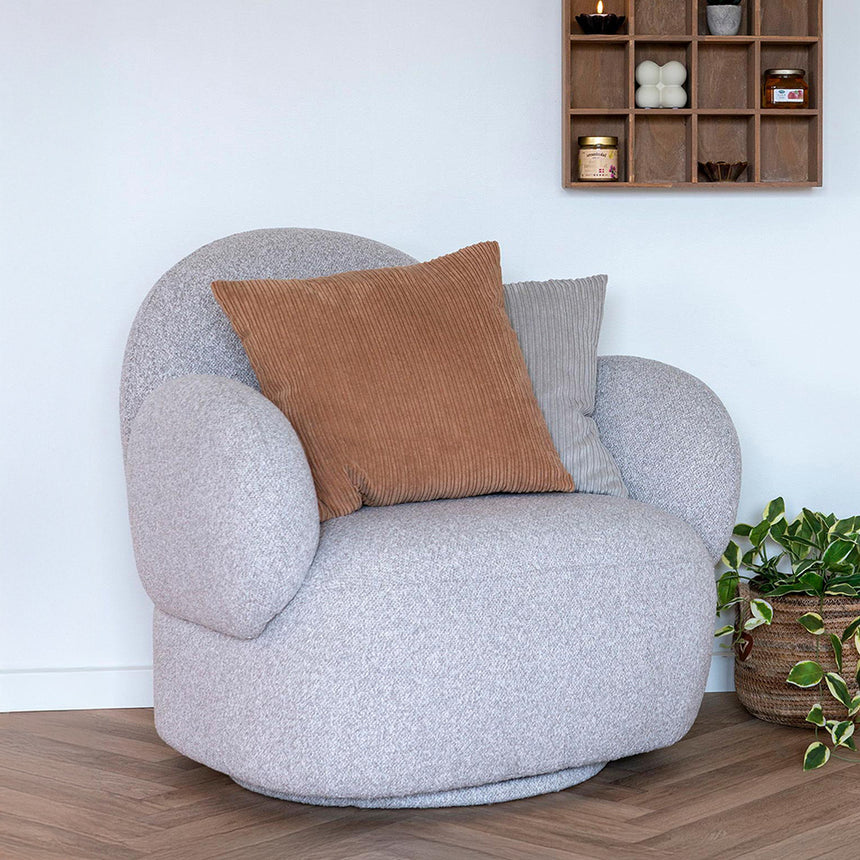 Messina Light Grey Boucle Fabric Swivel Lounge Chair