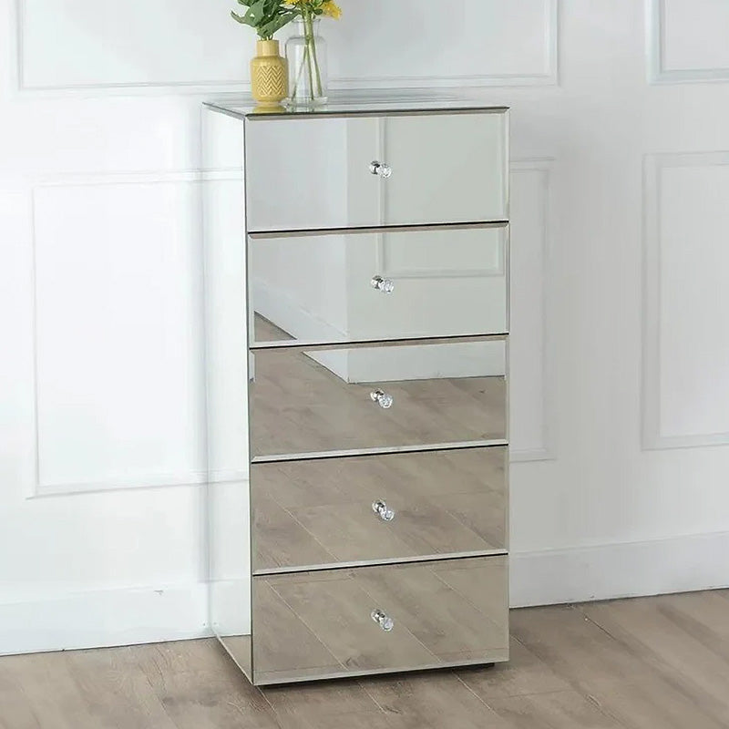 Messina Mirrored 5 Drawer Narrow Chest
