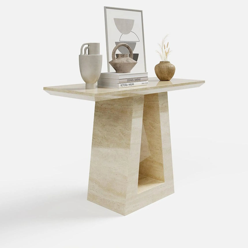 Pisa Travertine Beige Engineered Marble Console Table