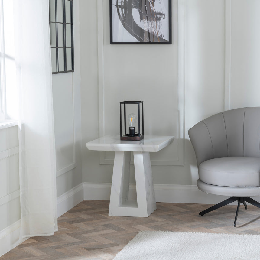 Pisa Travertine Beige Engineered Marble Square Side Table