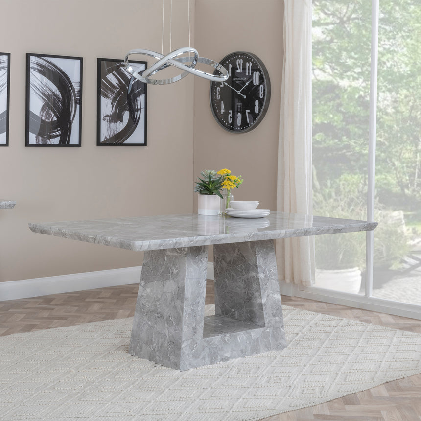 Pisa 6 Seater Grey Marble Dining Table - Sizes Available