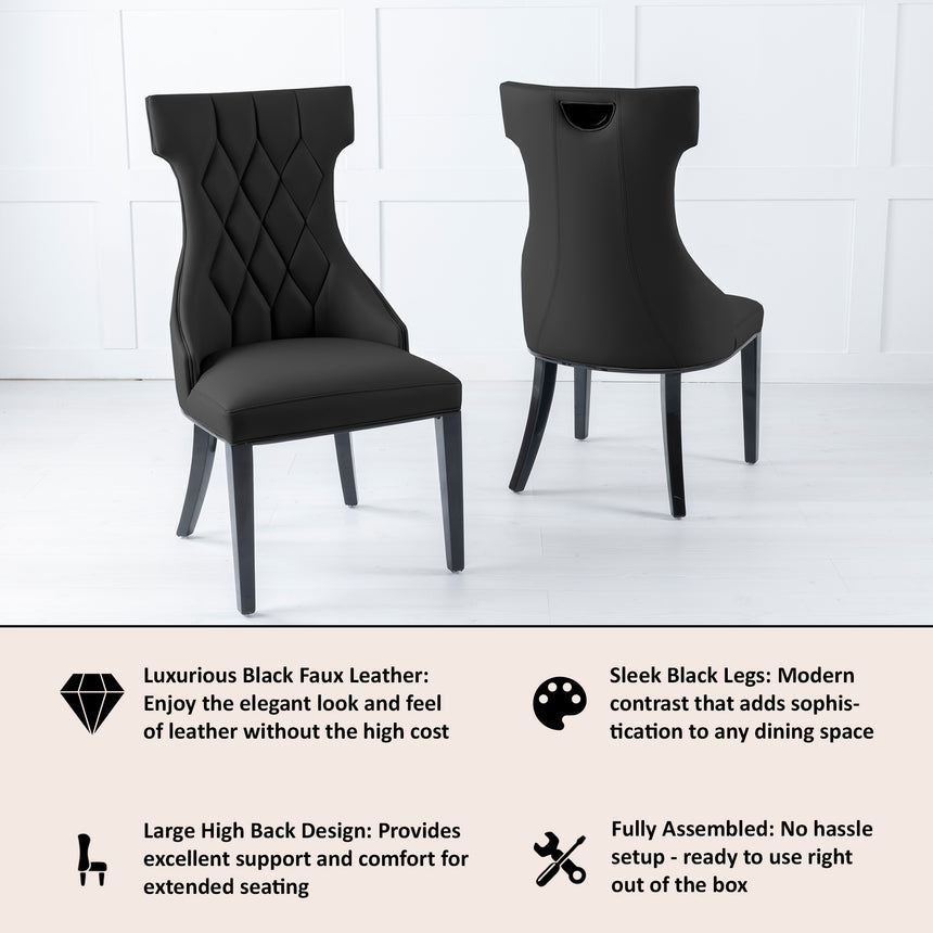 Parish Leather Large High Back Dining Chair with Black Legs