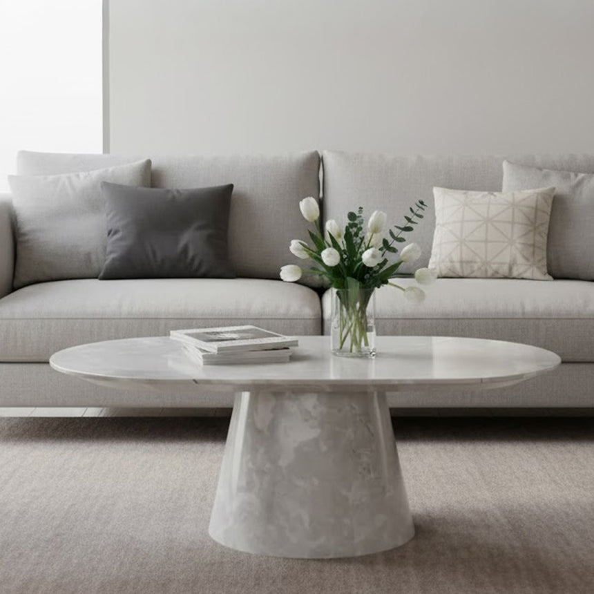 Modena Armani Grey Engineered Marble Oval Coffee Table