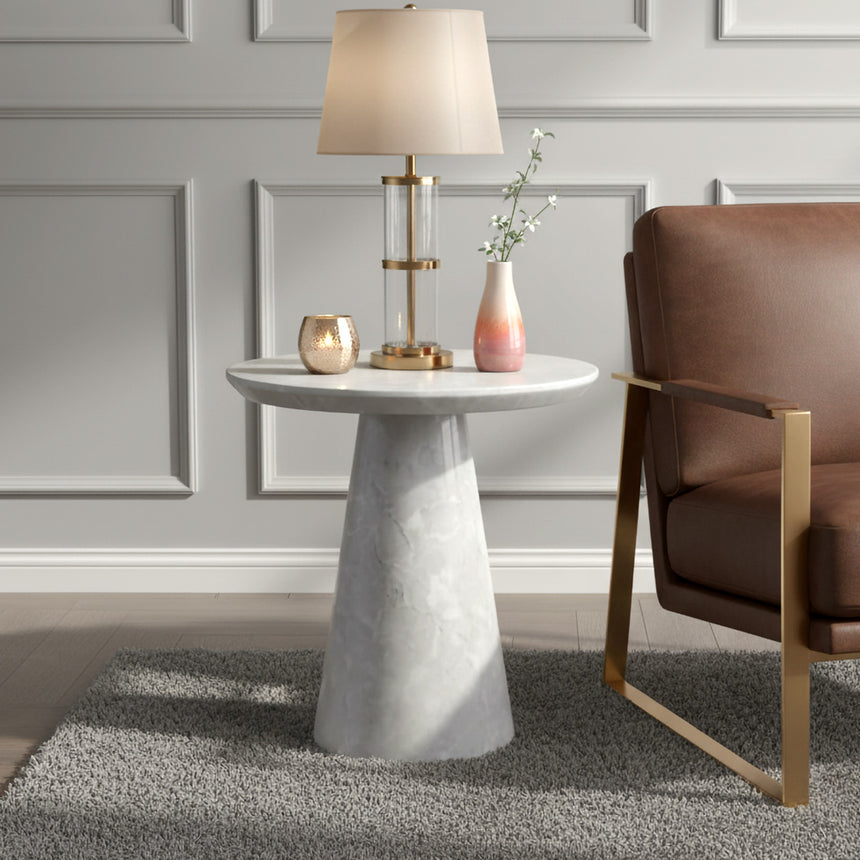 Modena Armani Grey Engineered Marble Round Side Table