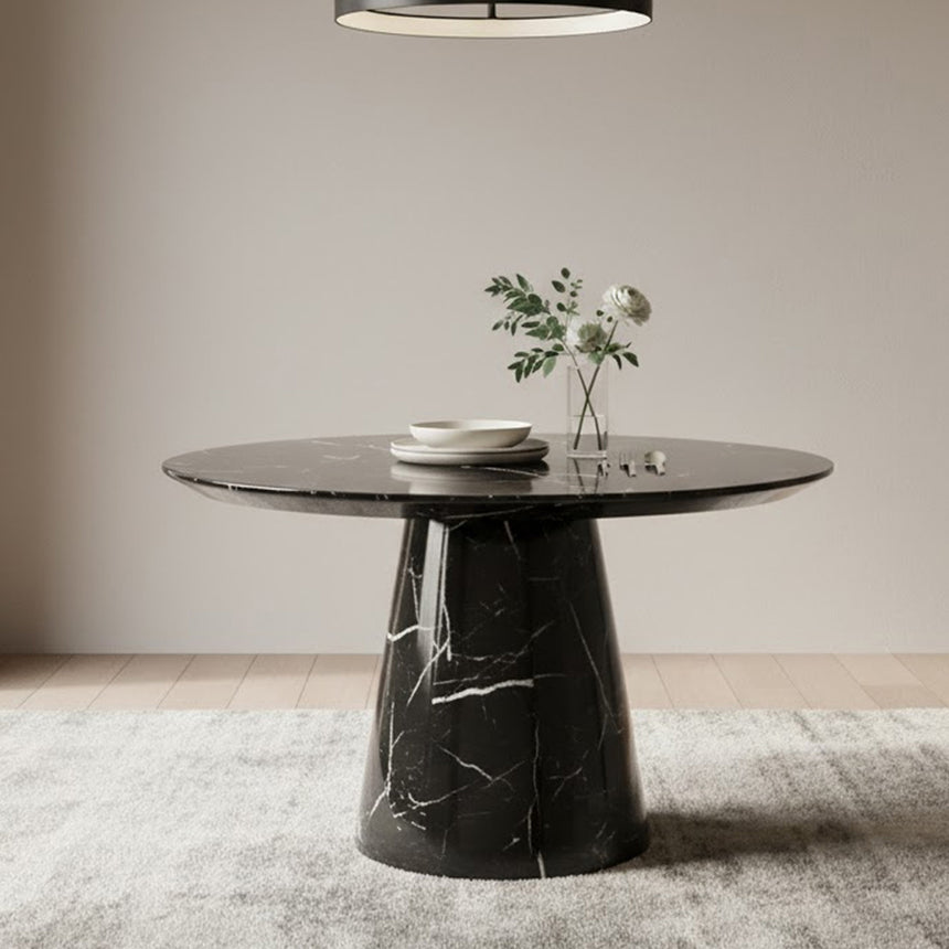 Modena Black Marquina Engineered Marble 4-6 Seater Round Dining Table - 130cm