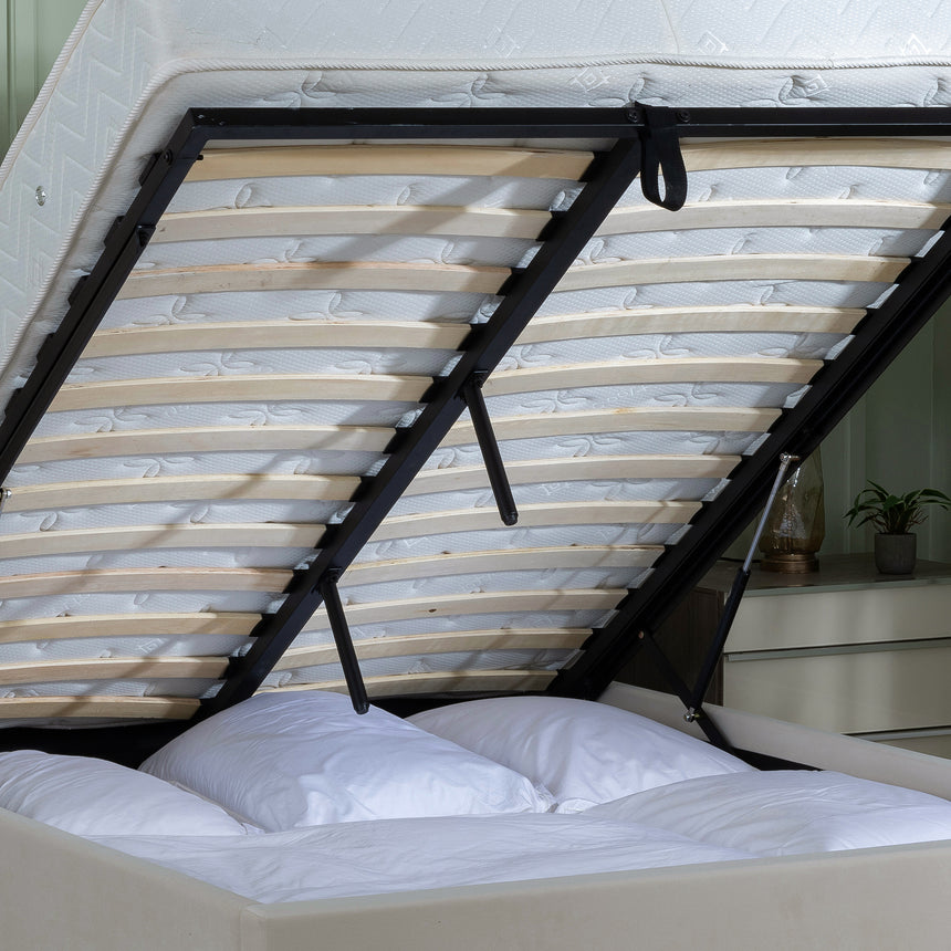 Rippey Beige Fabric Ottoman Storage Bed