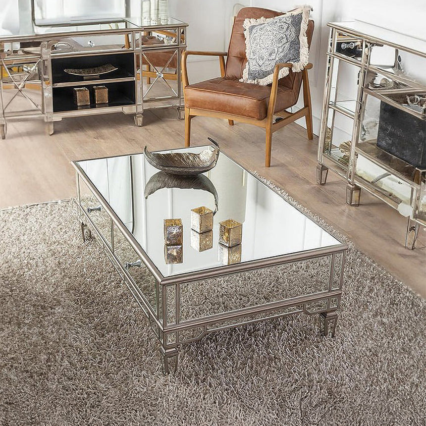 Monza Mirrored Champagne Trim Coffee Table