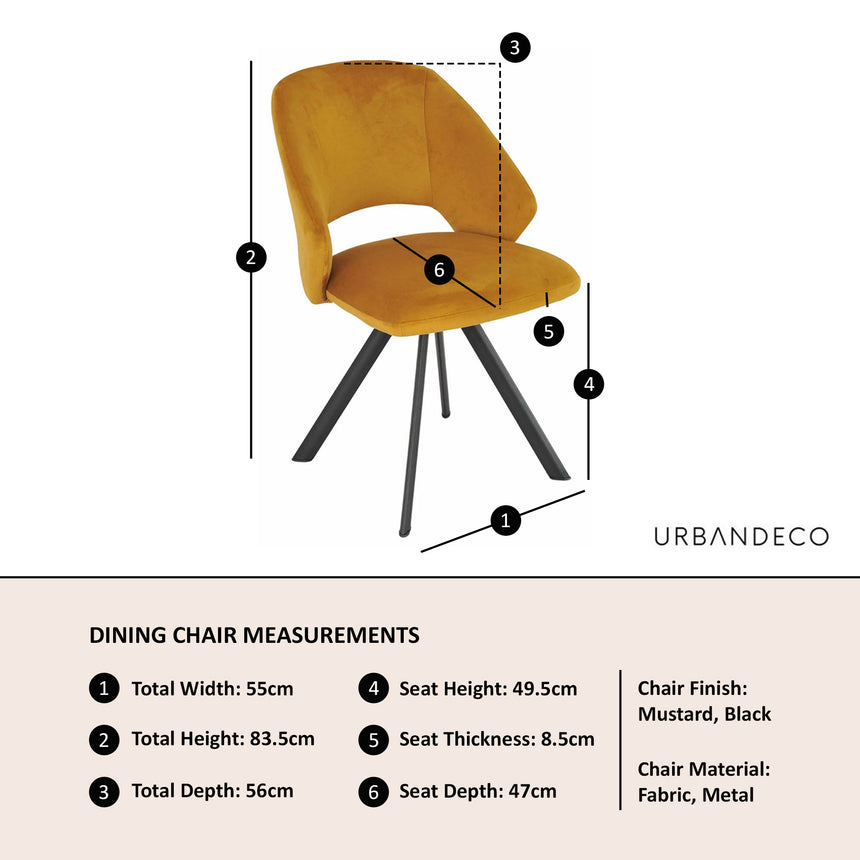 Burano Velvet Fabric Swivel Dining Chair with Black Legs