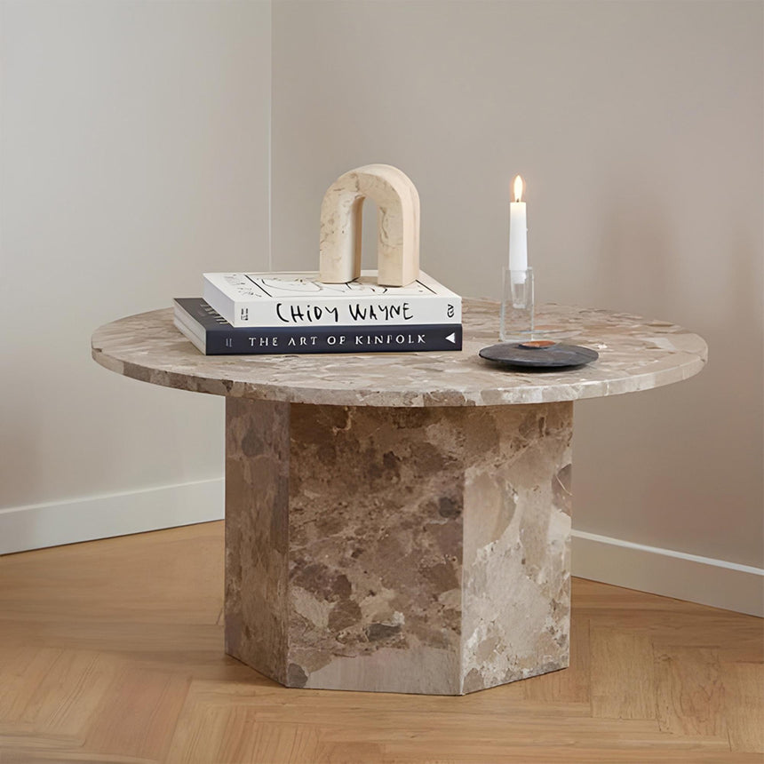Naxos Coffee Table - Round - Latte Brown Marble