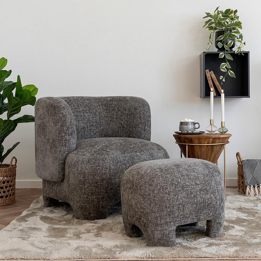 Nazare Grey Fabric Lounge Chair with Footstool