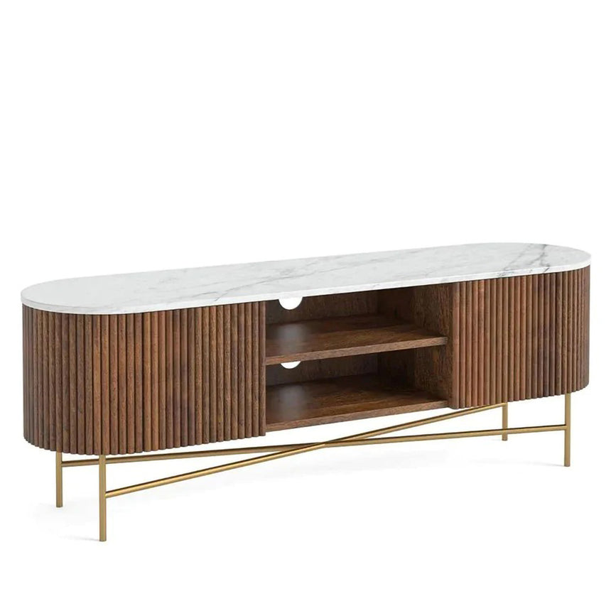 Nevada 150cm Fluted Curved TV Unit with White Marble Top