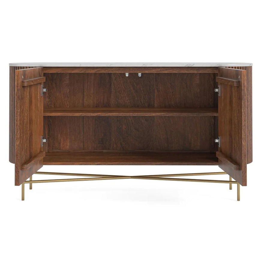Nevada 150cm Medium 2 Door Fluted Curved Sideboard with White Marble Top