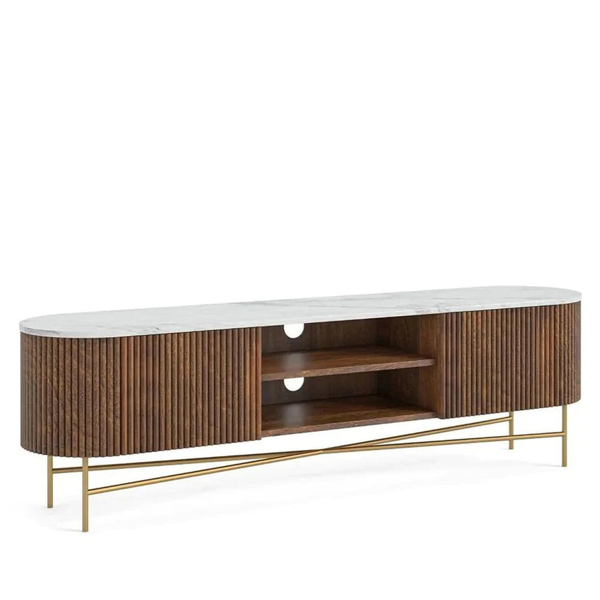 Nevada 180cm Fluted Curved TV Unit with White Marble Top