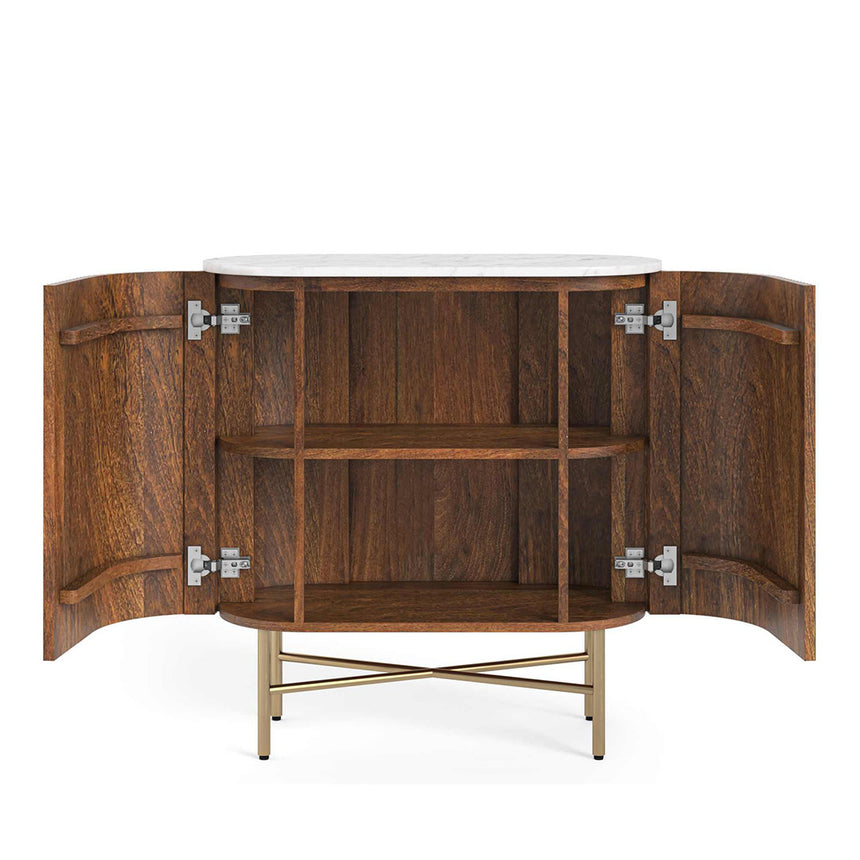 Nevada 65cm Mini 2 Door Fluted Curved Sideboard with White Marble Top