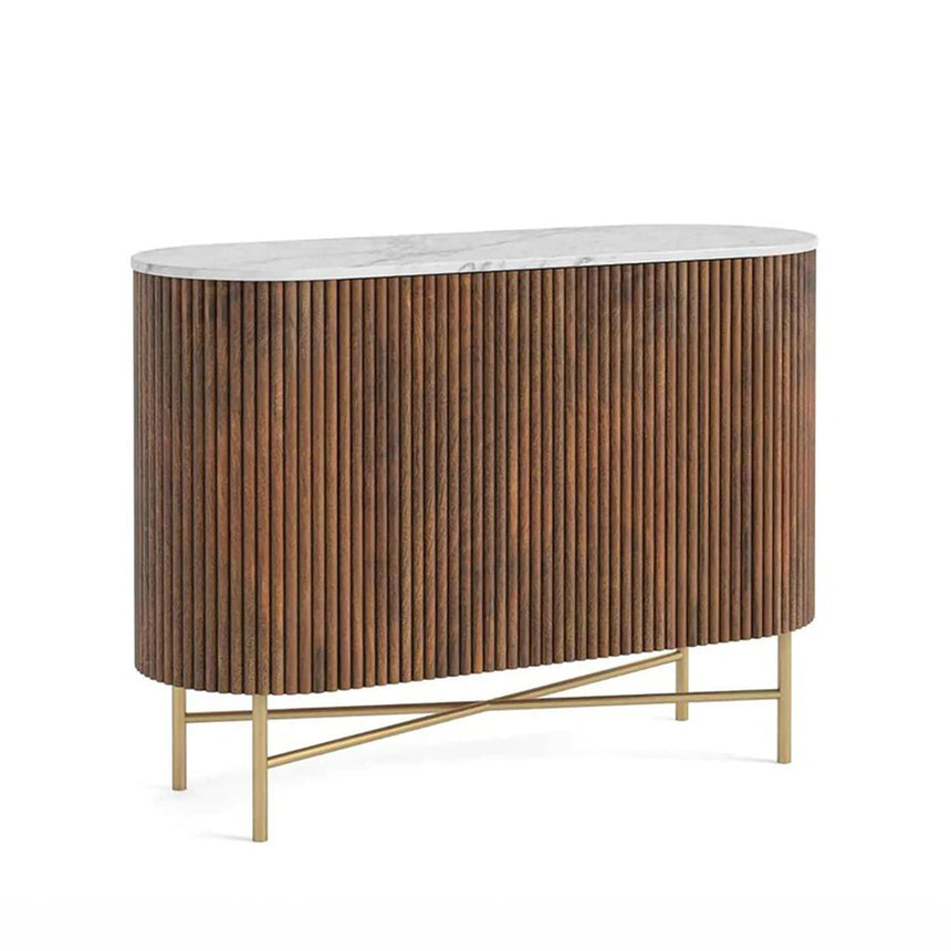 Nevada 100cm Small 2 Door Fluted Curved Sideboard with White Marble Top