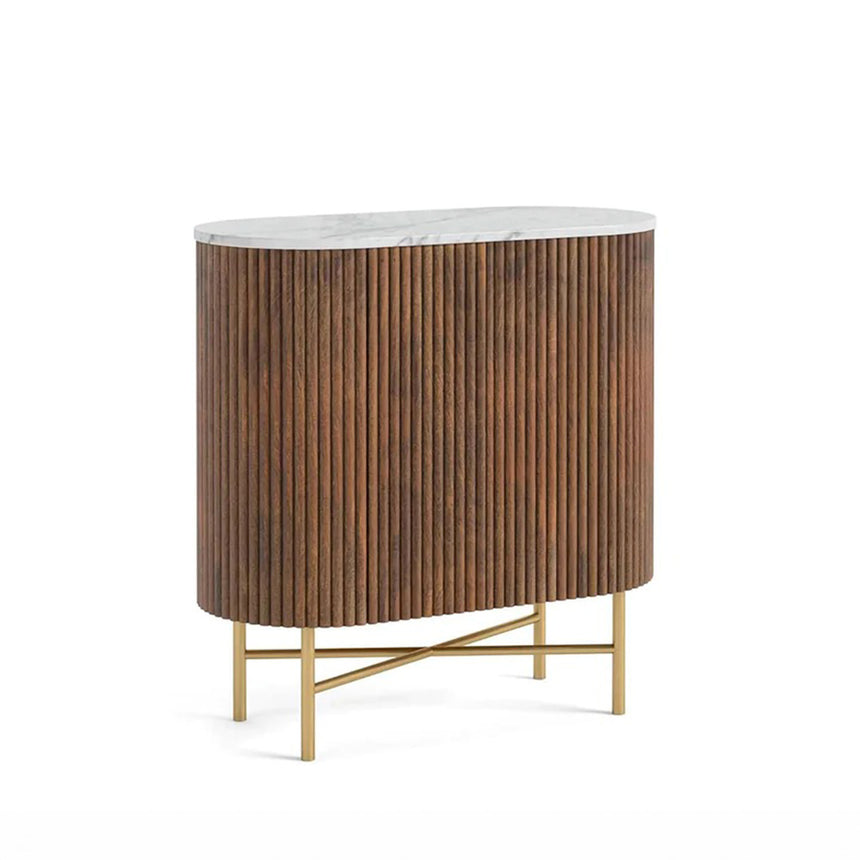 Nevada 65cm Mini 2 Door Fluted Curved Sideboard with White Marble Top